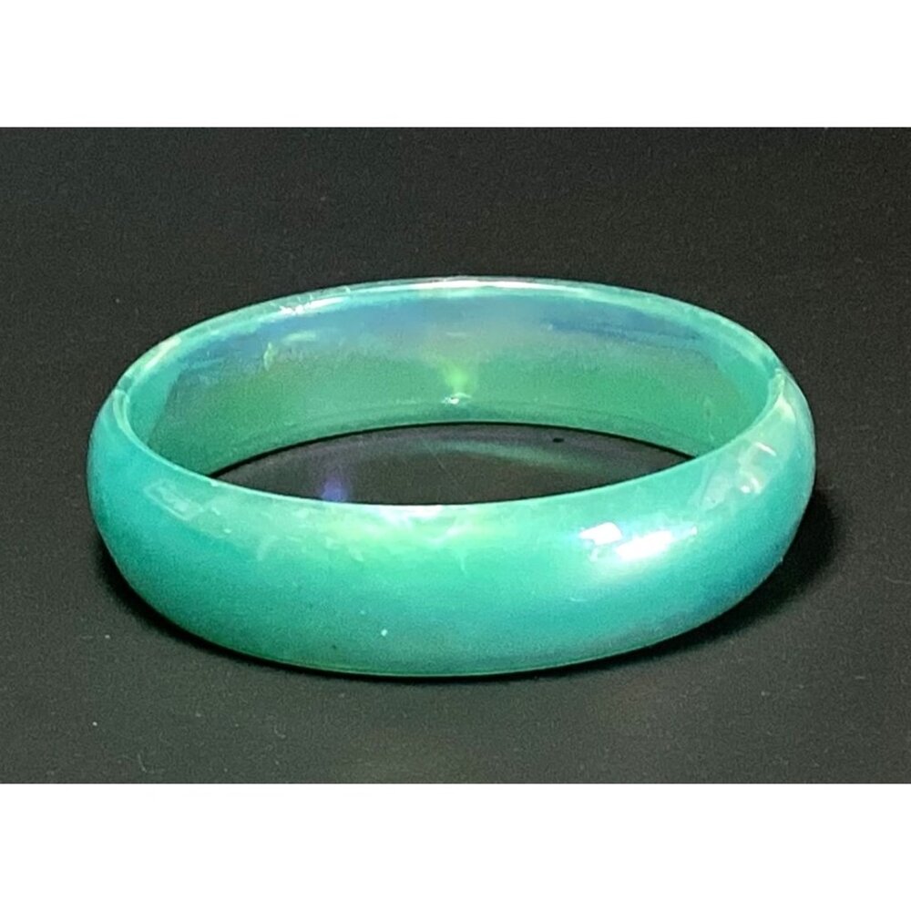 Vintage Iridescent Aqua Blue Lucite Bangle Bracelet Translucent Pearlized Finish